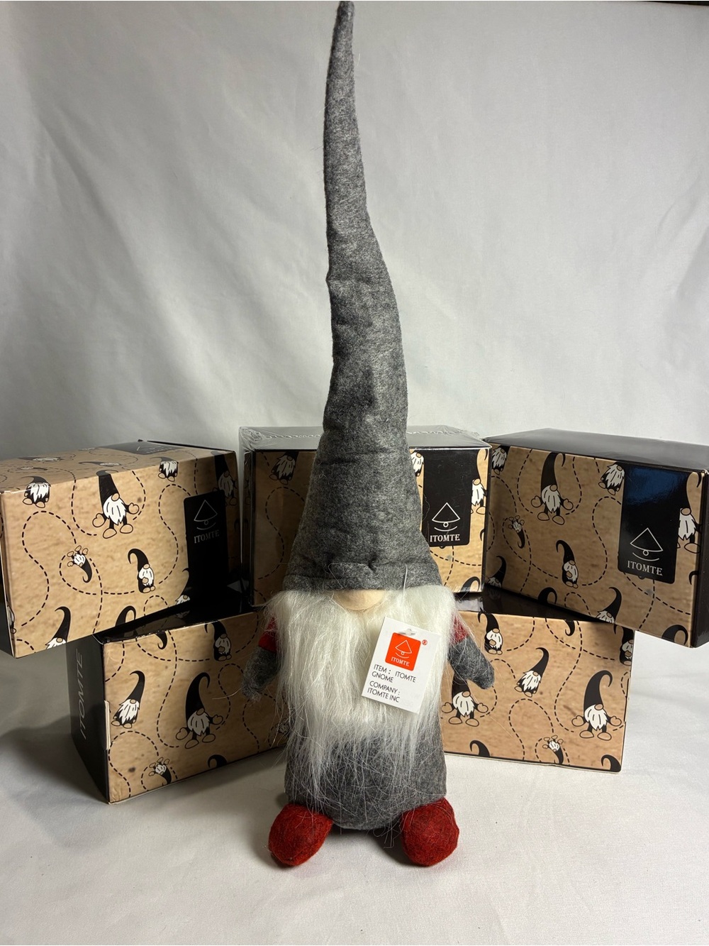 Grey and Red Scandinavian-Style Gnome Holiday Figurine